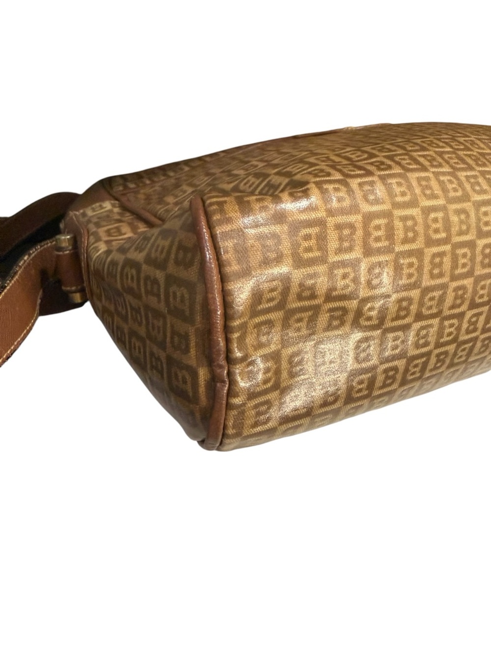 Vintage Bally Monogram Crossbody Bag Brown Coated Canvas Leather Italy - Picture 8 of 11